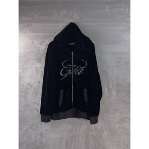 I.AM.GIA Daria Velour Hoodie Womens Size Large Black Y2K Rhinestones Zip Up